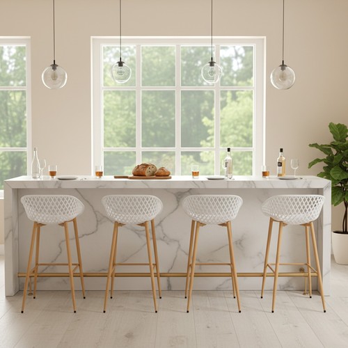 Set white bar - of, stools